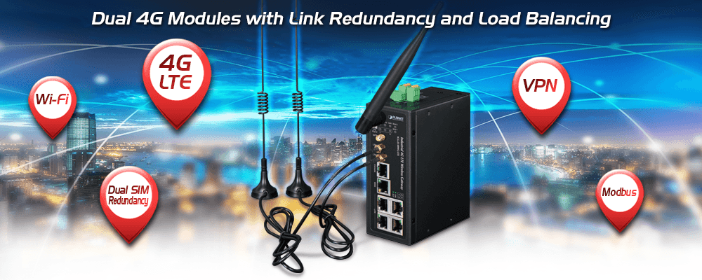 PLANET ICG-2510W-LTE – Gateway 4G LTE Công nghiệp Kèm Wi-Fi & 5 Cổng Gigabit