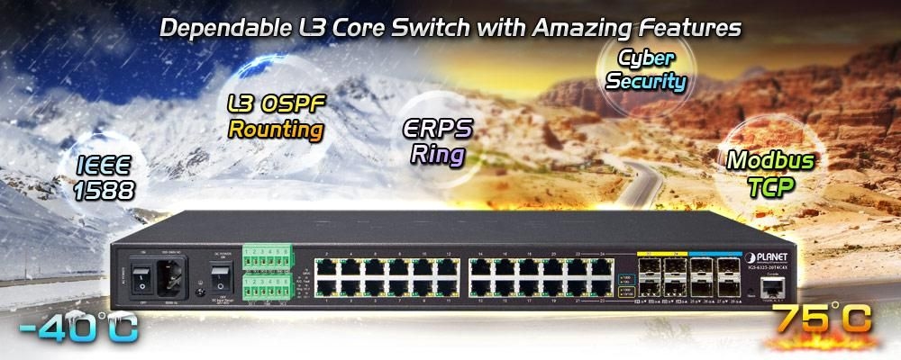 PLANET IGS-6325-20T4C4X – Switch công nghiệp L3 24 cổng Gigabit + 4 SFP + 4 SFP+ 10G quản lý